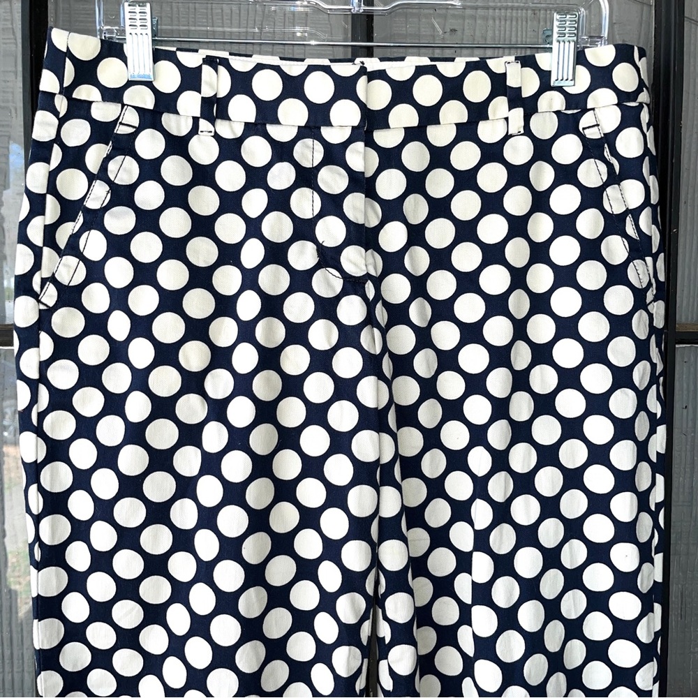 J. Crew “stretch” ankle pants, City Fit style, navy blue with white polka dots - Picture 2 of 11